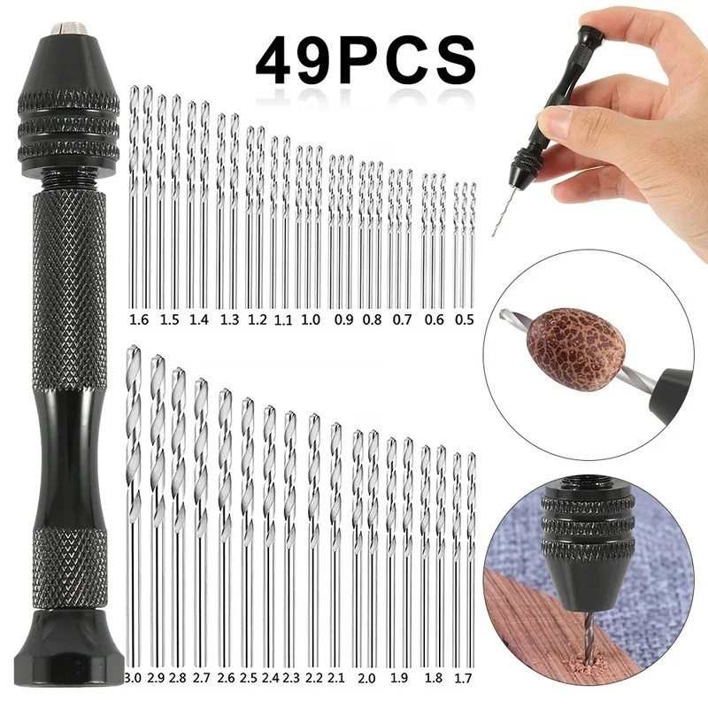 

Mini Micro Aluminum Hand Drill With Keyless Chuck HSS Steel Twist Drill Bit Woodworking Drilling Rotary Tools Hand Drill Manual