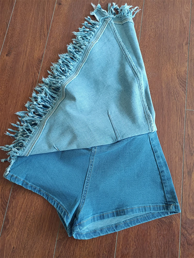 Asymmetrical Tassel Apron Jeans Shorts Women Slim High Waist Button Fly Zipper Denim Culottes Female Fashion Casual Streetwear