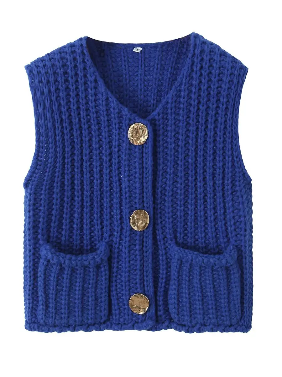 XNWMNZ 2024 женский модный красный укороченный вязаный жилет элегантный золотой