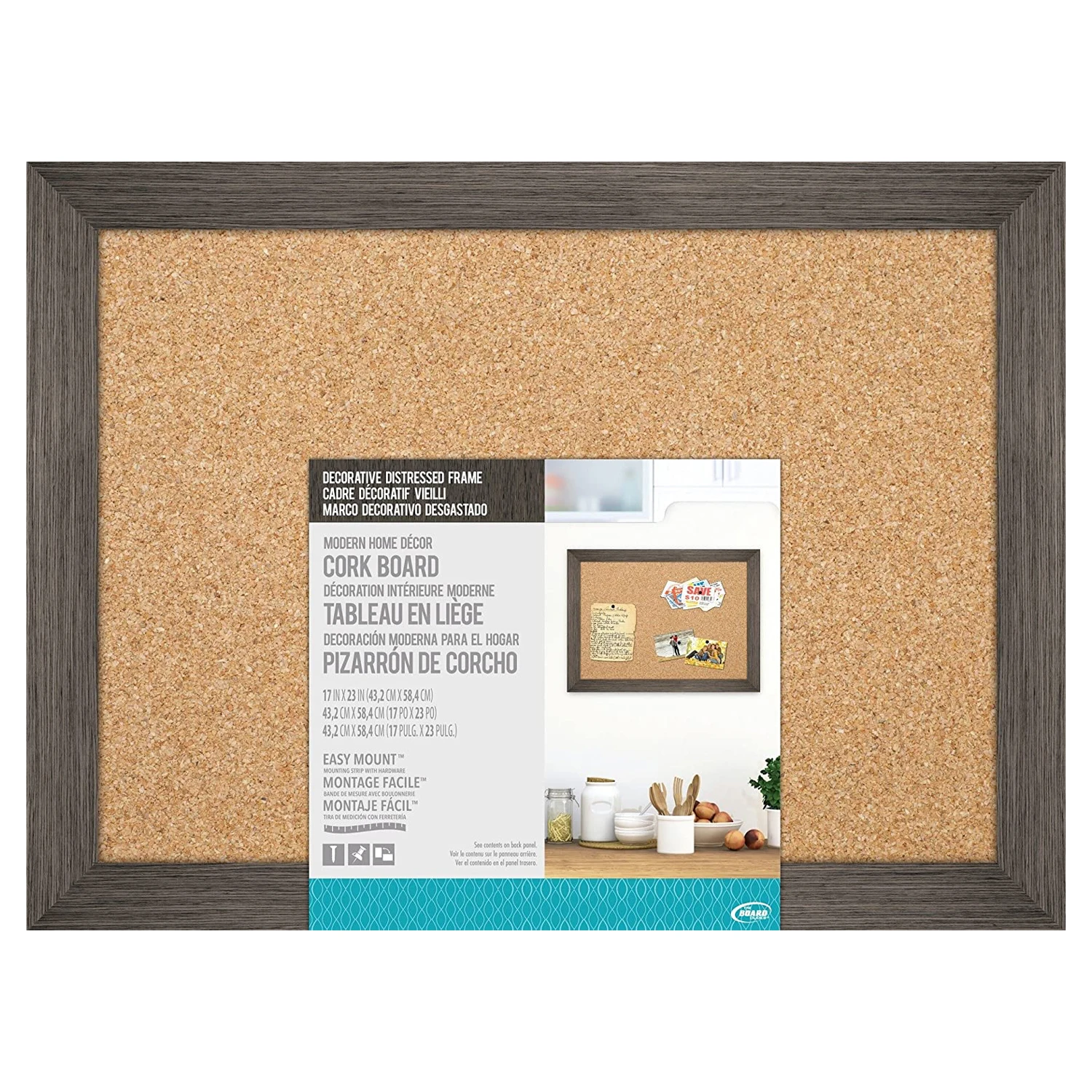 

17 x 23 Inch Walnut Frame Bulletin Cork Board with Mounting Gear