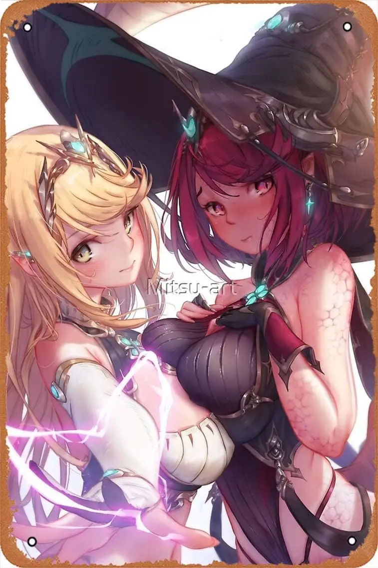 Изкселет Пира и Мифра | Xenoblade 2 Metal Prnt Vntage Ретро Металл Sgn 8x12 nch Человек Пещера