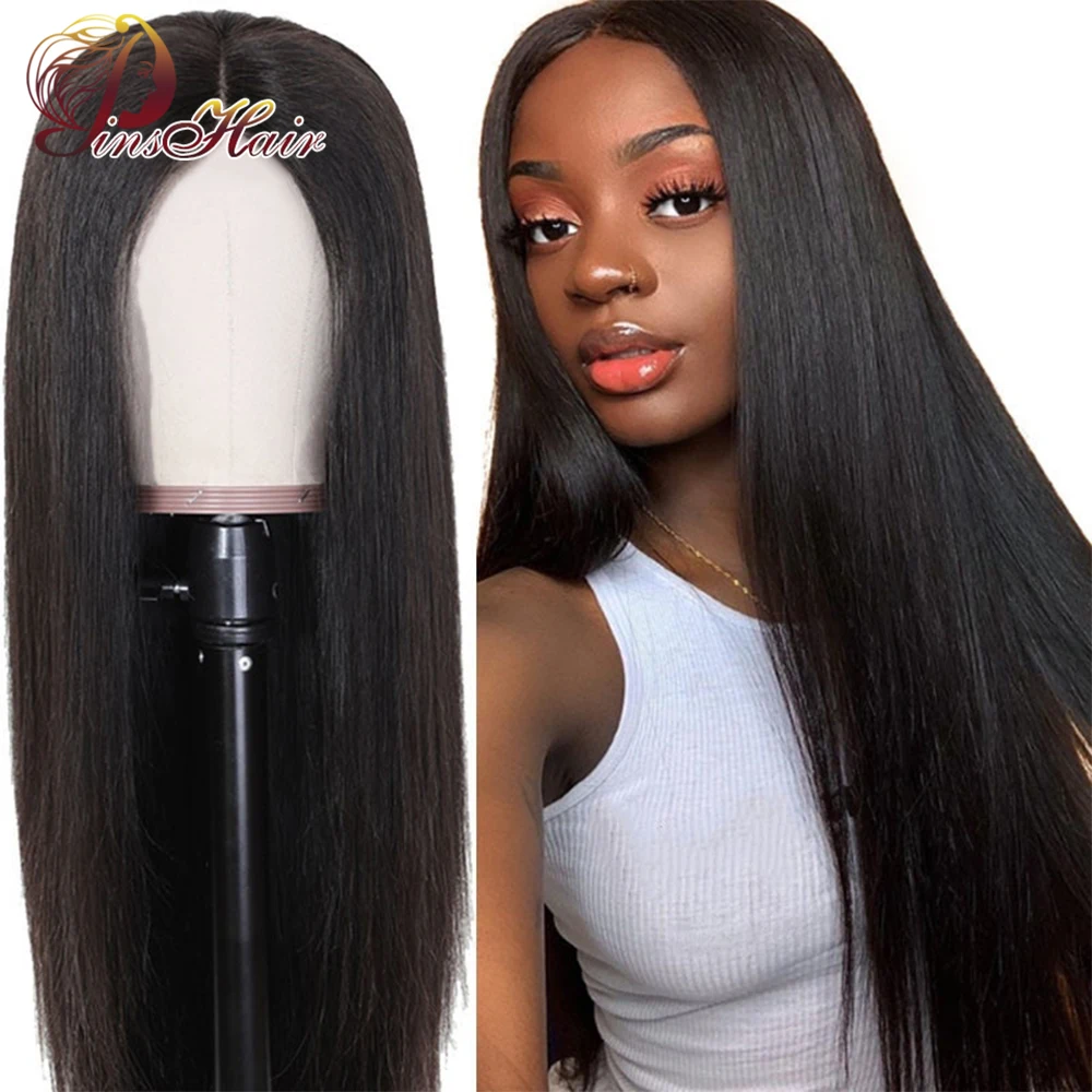 13x4 Straight Lace Front Human Hair Wigs Transparent Lace Frontal Wig Natural Color For Women Pre Plucked Peruvian Remy Hair 180
