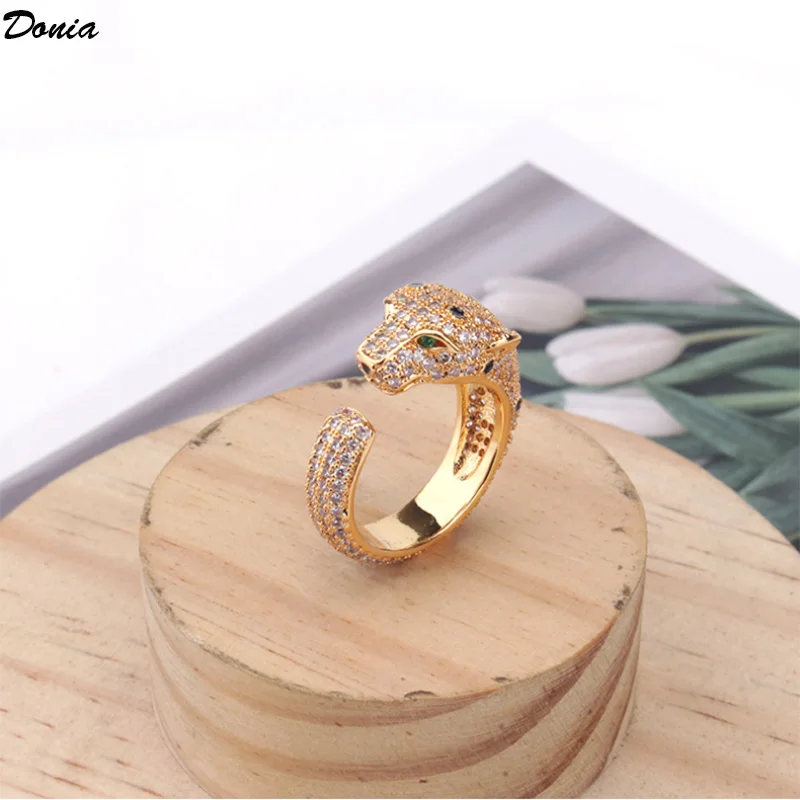

Donia jewelry European and American fashion luxury new AAA zircon leopard ring enamel leopard open ring couple jewelry