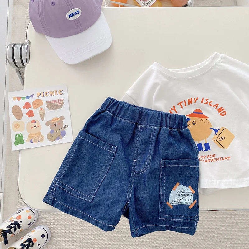 

Kids Denim Shorts Summer Boys Print Pockets Short Jeans Casual Children Half Pants