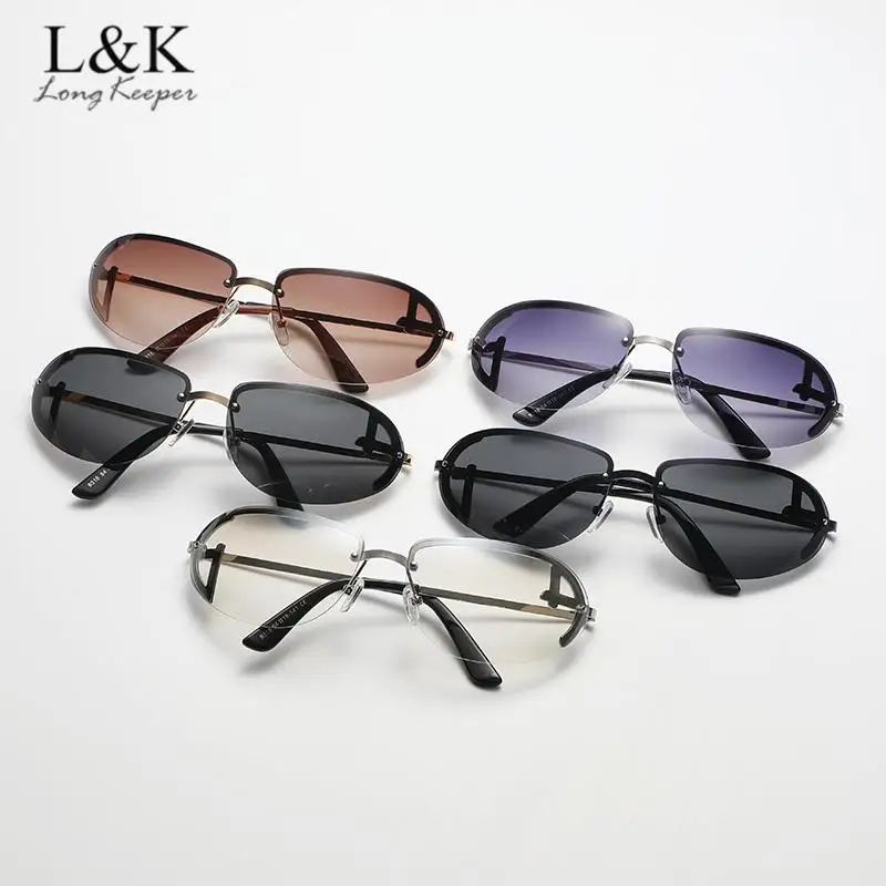 

Long Keeper Oval Sunglasses Women Rimless Ultralight Frame Sun Glasses Men Vintage Shades Uv400 Eyewear Outdoor Oculos De Sol