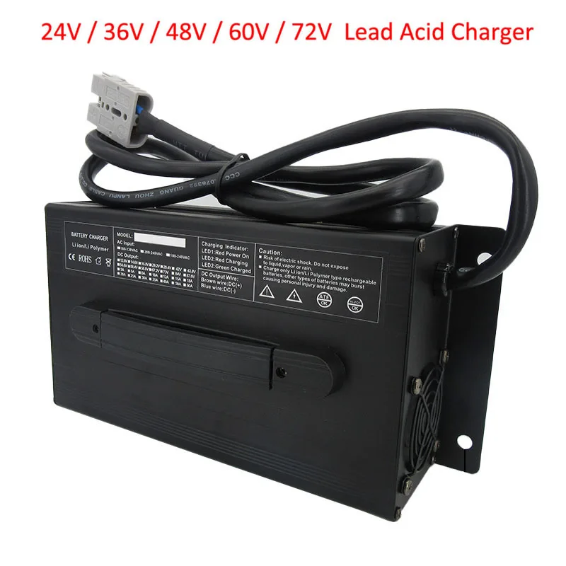 

1200W 24V 30A 36V 25A 48V 20A 60V 15A 72V Lead Acid Ebike Battery Charger 48 Volt Golf Cart Electric Bicycle Forklift RV Charger