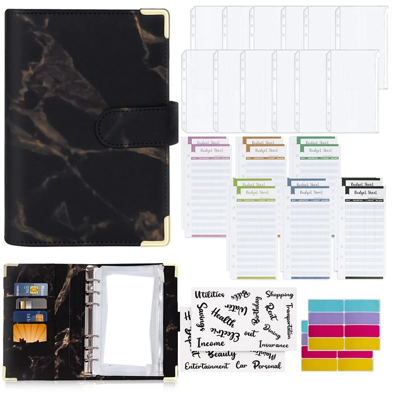 

A6 Binder Notebook,12 Binder Pockets/12 Expense Budget Sheets/2 Label Stickers/2 Category Stickers For Budget Planner
