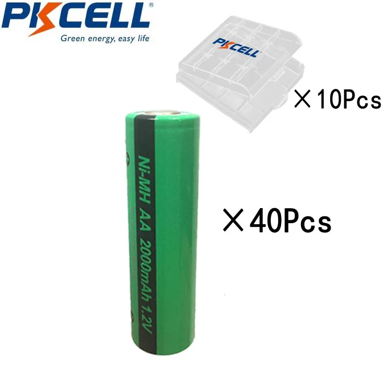 

40Pcs Pkcell NI-MH AA 1.2V Battery Rechargeable Industries Batteries Batteria 2000mAh Industrial Package Flat With 10Pcs Box