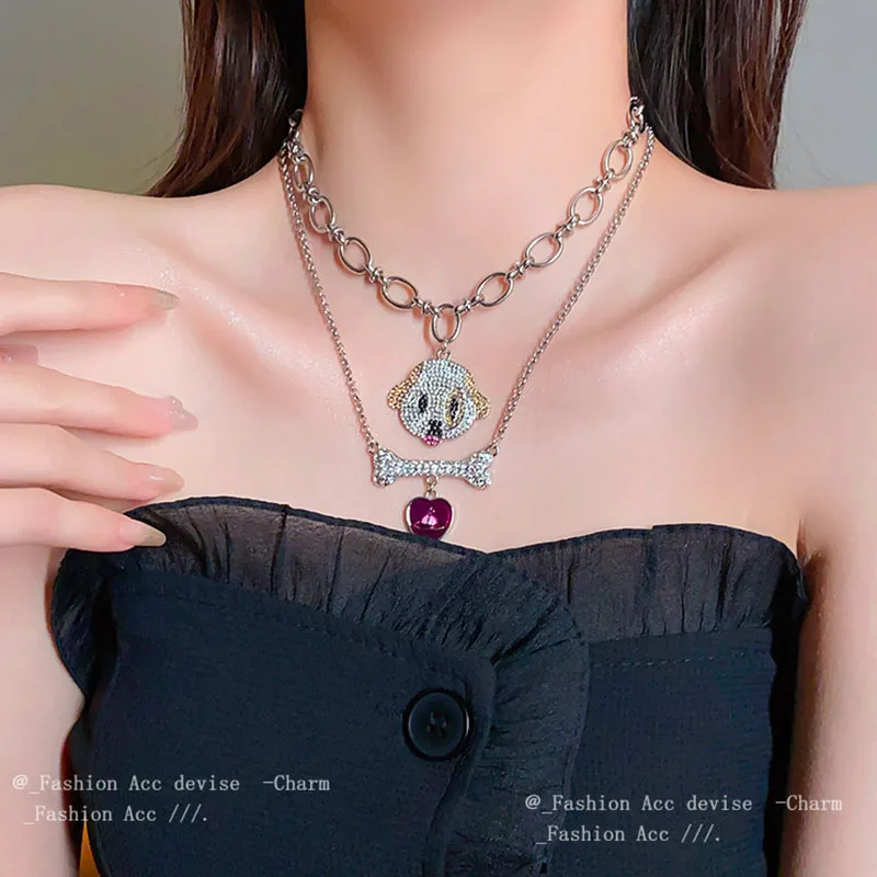 

Diamond Inlay Pendant Necklace Red Heart Crystal Women Fashion Collarbone Chain Stacking Necklace Wholesale Retail