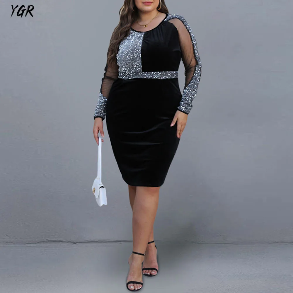 

Women Party Dress Plus Size Black Dresses Elegant Sequin Patchwork Wedding Evening Bodycon Vestidos 4XL 5XL Robes Robe Femme