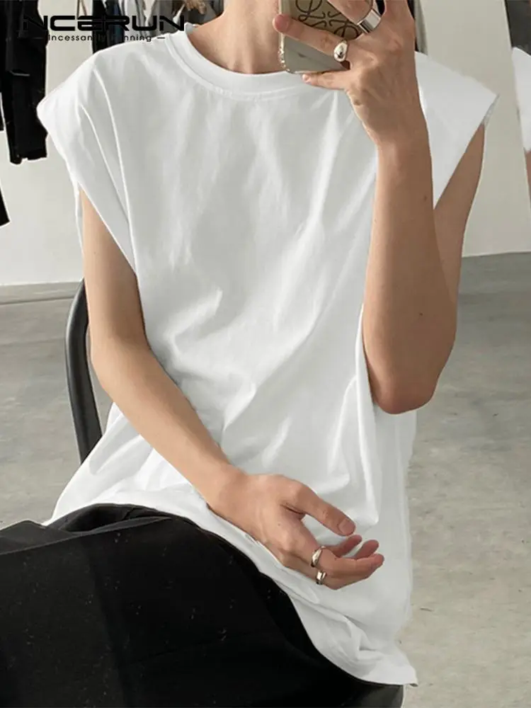 

INCERUN Fashion Men Tank Tops Solid Color O-neck Sleeveless Loose Vests Korean Summer 2022 Streetwear Casual Men Clothing S-5XL