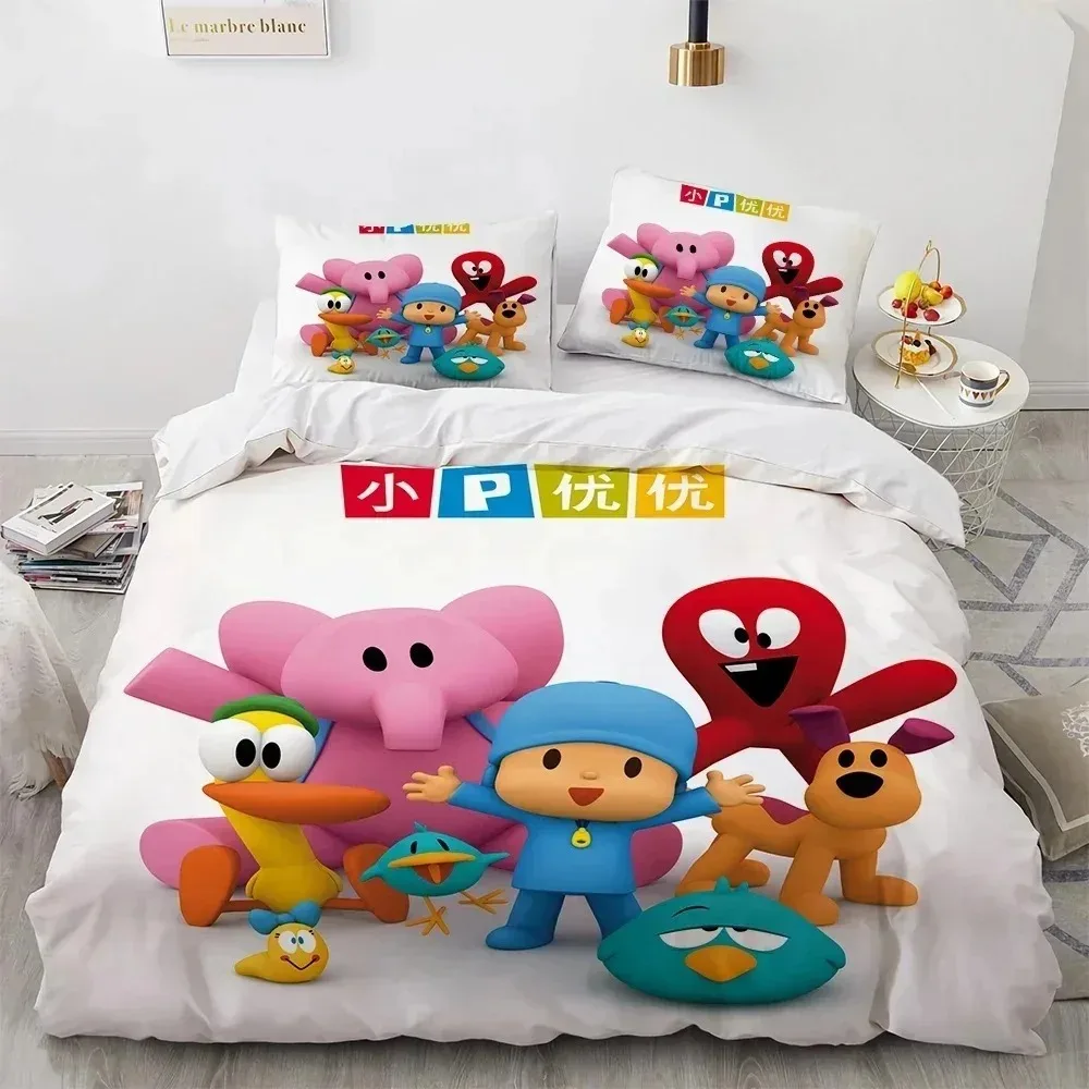 Фото Комплект постельного белья с 3D-принтом P-POCOYOS Kawaii, комплект постельного белья с пододеяльником, наволочкой, размеры King, Queen, Twin, для мальчиков, девочек и взрослых №3