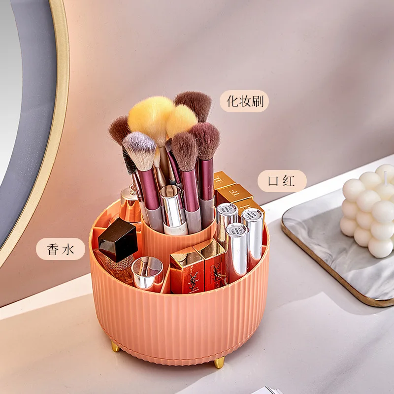 

Makeup Storage Box Rotary Dust Proof Makeup Brush Storage Cylinder Dresser Desk Lipstick Pen Container Storage Barrel