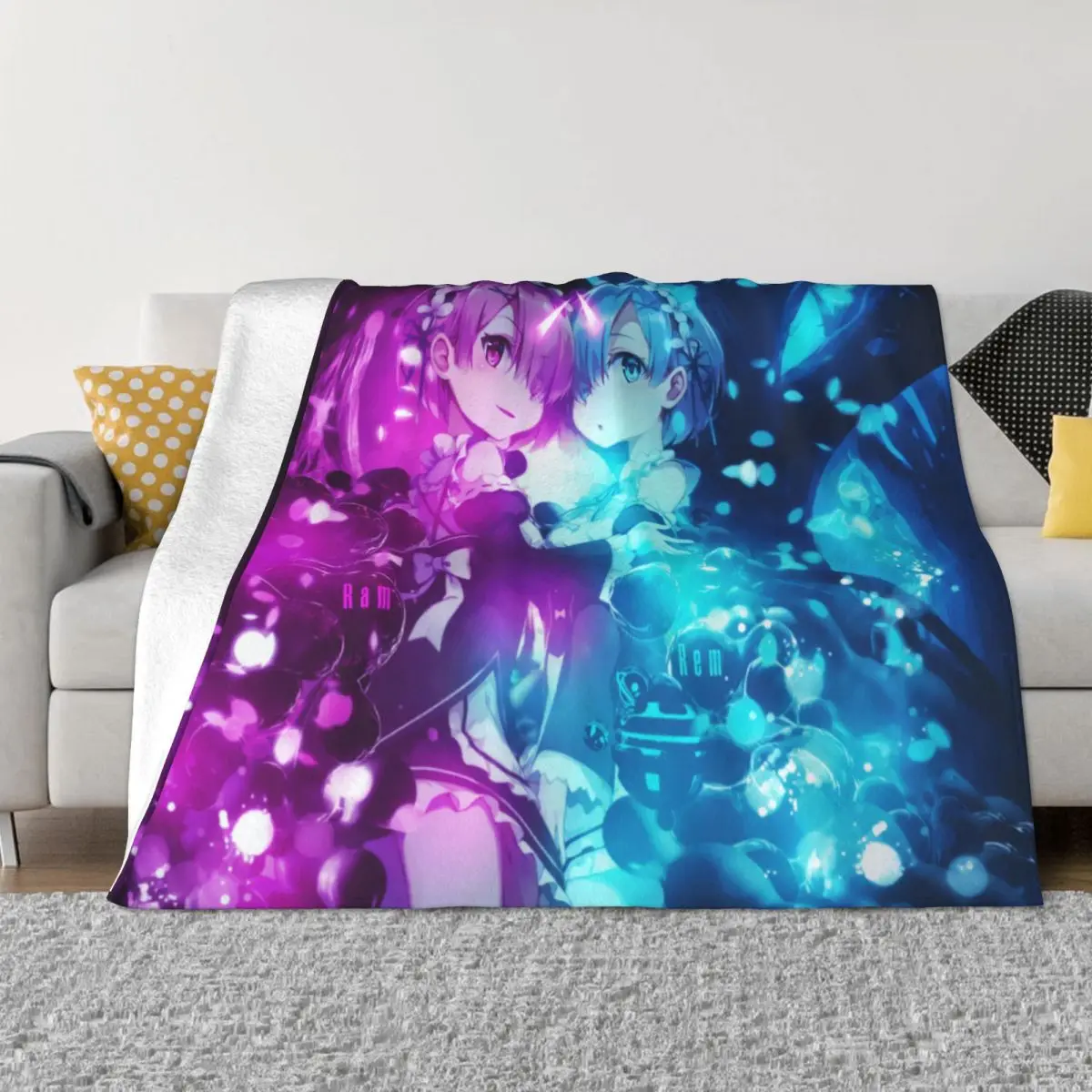 

Ram And Rem Re Zero Blanket Fleece Spring/Autumn Natsuki Japan Anime Ultra-Soft Throw Blanket for Home Outdoor Bedspreads