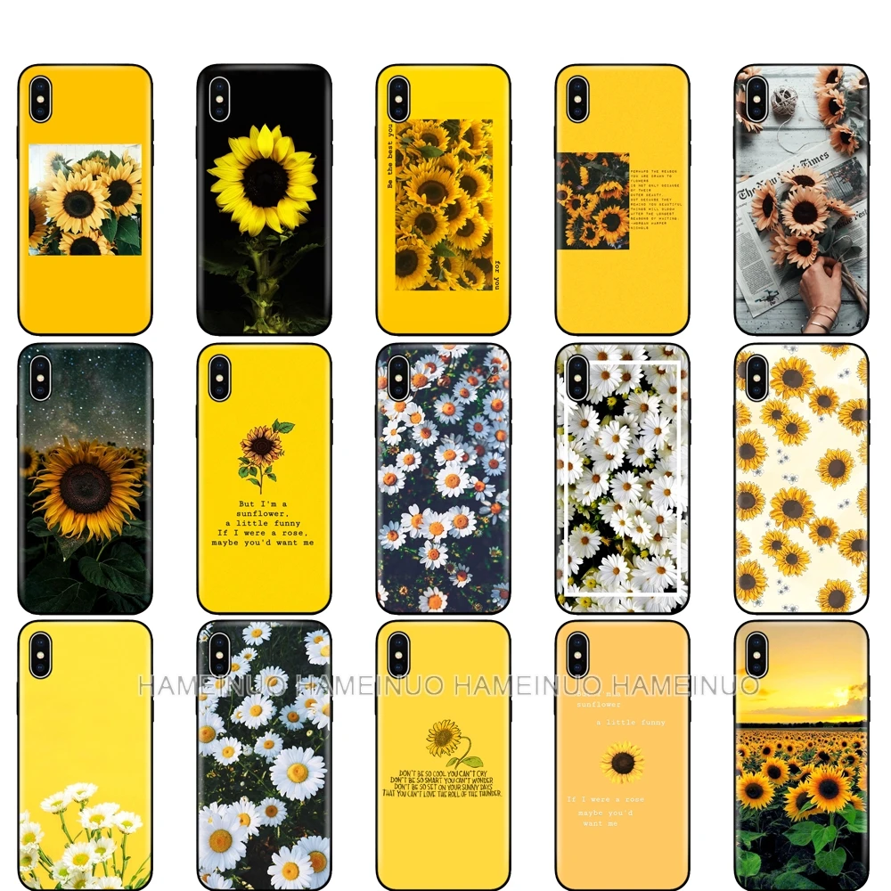 

Black tpu case for iphone 5 5s SE 2020 6 6s 7 8 plus x 10 XR XS 11 pro MAX silicon cover Beauty Yellow Sunflower Unique Design