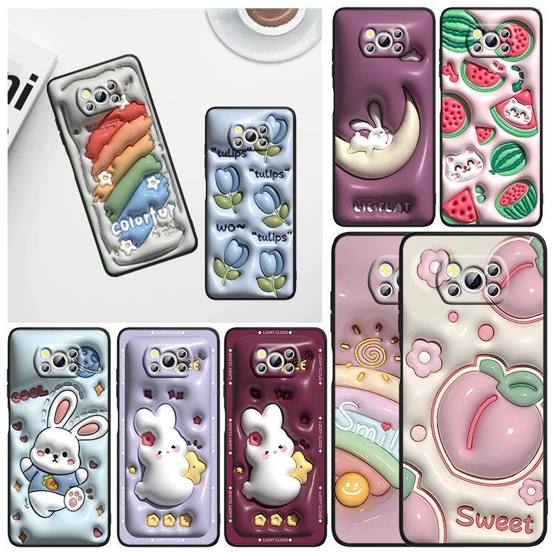 

Not 3D cartoon rainbow Phone Case For Xiaomi Mi Poco X5 X4 X3 NFC F4 F3 GT M5 S M4 M3 M2 C50 Pro C3 5G Black Cover