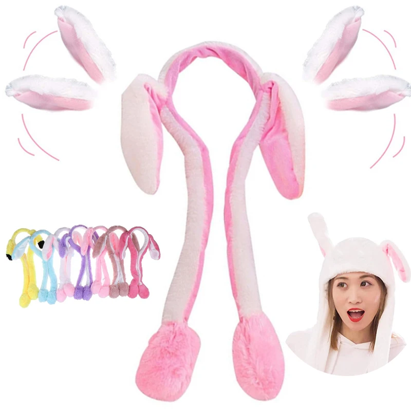 Cute Bunny Headband with Ears Moving Hair Funny Airbag Rabbit Fluffy Hoop Party Plush Toy Girl Jumping Up Headband Gift for Kids