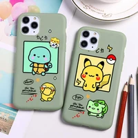 pokemon pikachu squirtle squirtle phone case for iphone 13 12 11 pro max mini xs 8 7 6 6s plus x xr candy green silicone cover