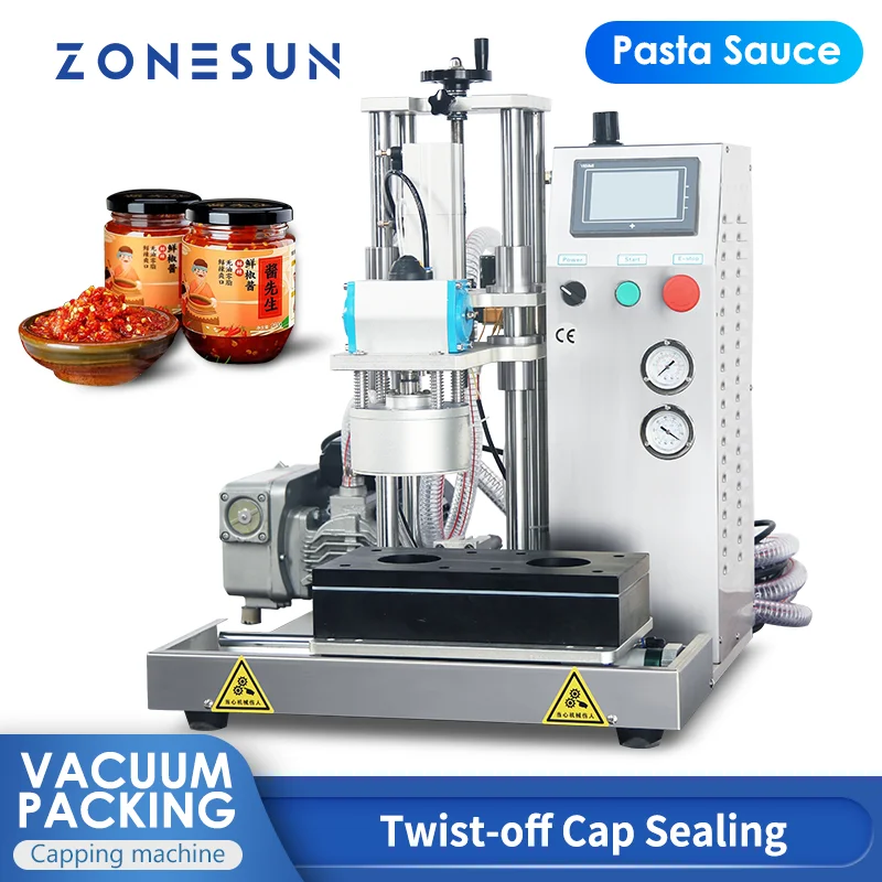 ZONESUN ZS-XG201 Semi Auto Capping Machine PLC Control Vacuum Sealer Glass Bottle Can Evacuating Device Vacuum Pump