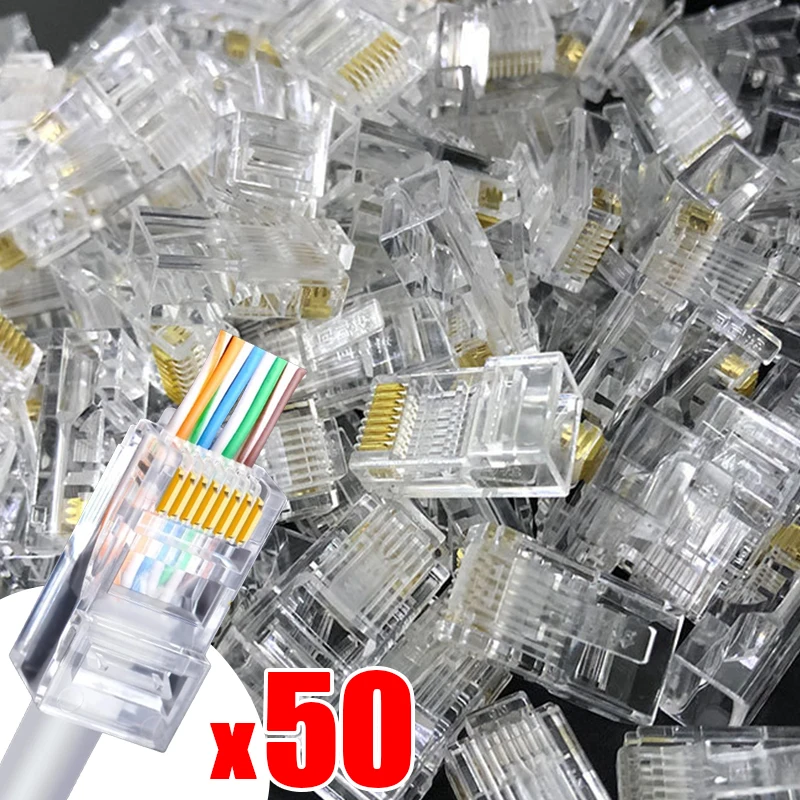 1-50 шт. прозрачные разъемы для сетевых кабелей RJ45
