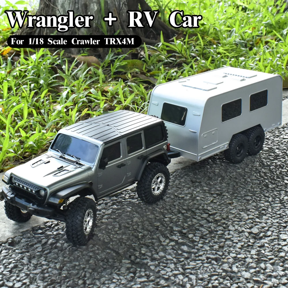 AUSTAR Travel Camper Trailer Simulation RV Vehicle Задняя открытая дверь Двухосевой автофургон с сцепкой для 118 RC Crawler TRX4M Upgrade (art.: 3920d005f4e89) - 3920d005f4e89