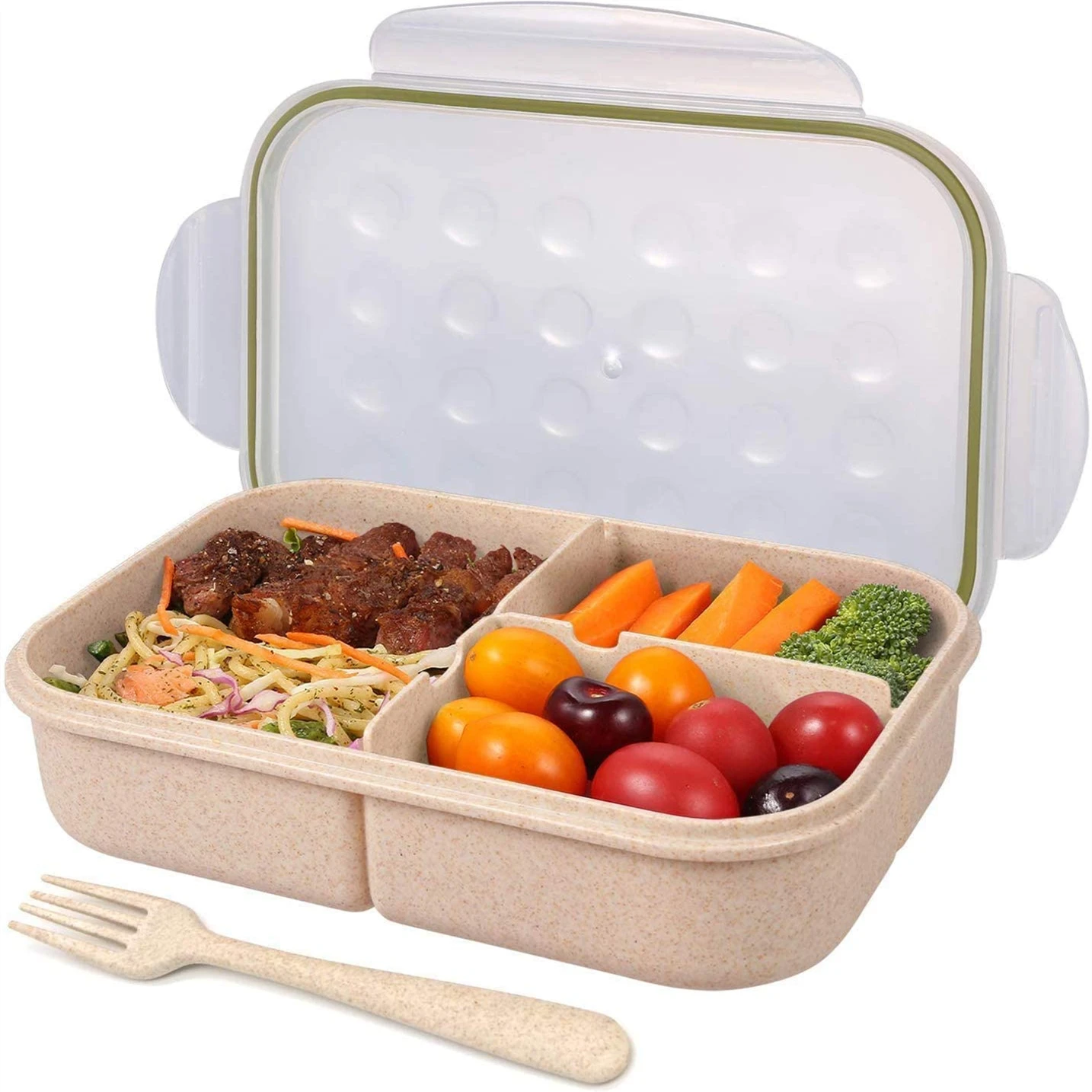 

Bento Box for Adults and Kids 3 Compartment Lunch Box with Flatware Leak Proof Microwave and Dishwasher Safe Food Containers