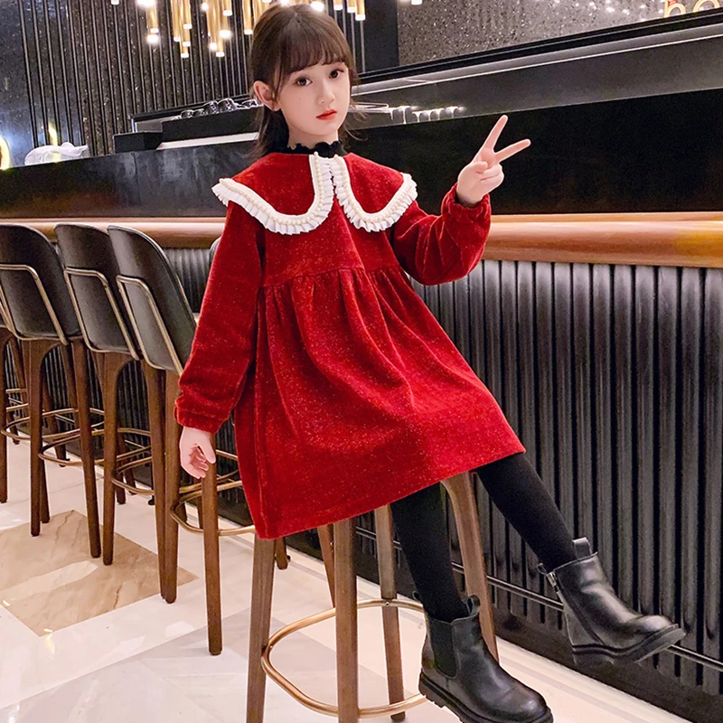 Детское платье с длинным рукавом на Возраст 4-12 лет | Повседневные платья для