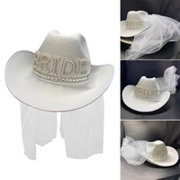white diamond yarn cowboy hat diamond bridal wedding cowboy hat wedding photo costume props