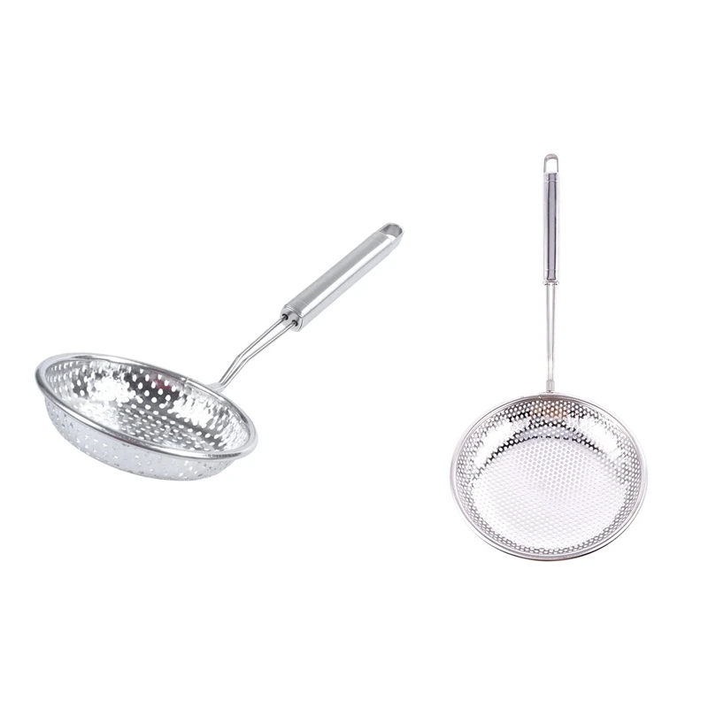 

2 Pcs Silver Tone Stainless Steel Perforated Ladle Colander 13Inch & 18Cm