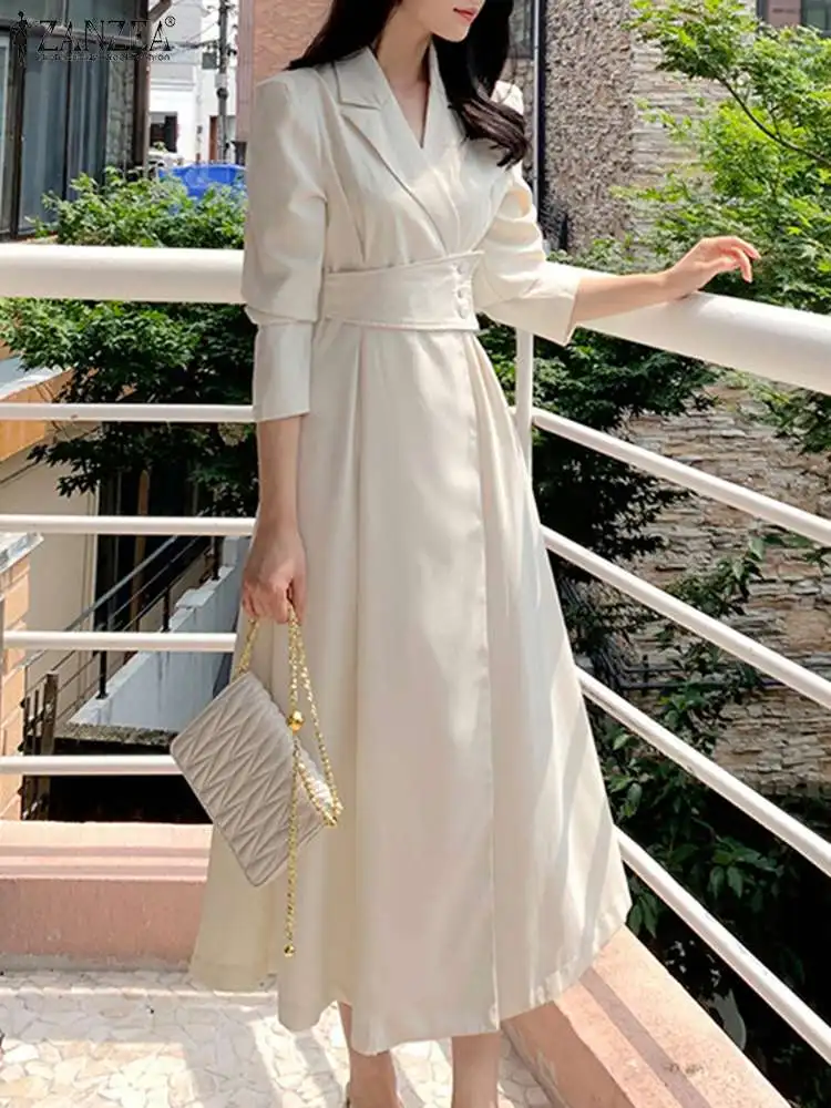 

Праздничное осеннее платье ZANZEA 2023, Женское Платье макси с воротником, Модное Длинное Платье на пуговицах с поясом, повседневные офисные платья с длинным рукавом
