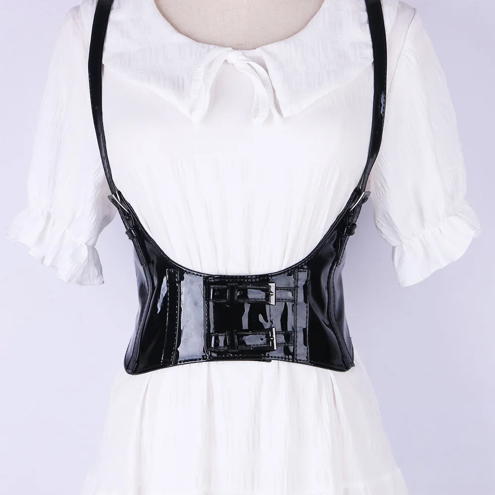 

Black Leather female waist underbust corset gorset Slimming Strap rubber Girdle Elastic Belts cummerbund for women Decoration