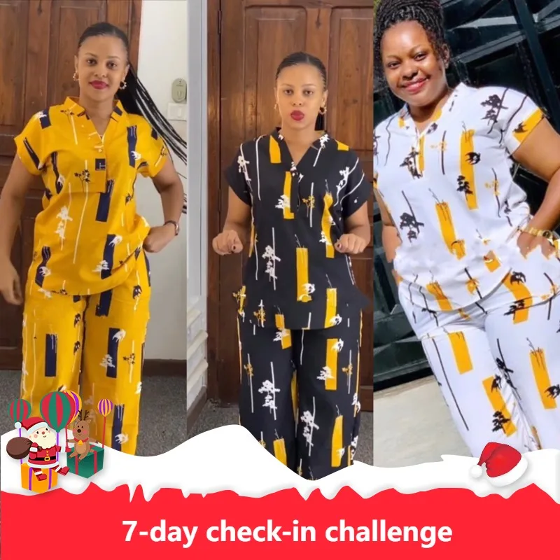 

2 Piece Set African Women Clothes Long Shirt Tops And Pant Suits 2023 Fashion New Print Loose Casual African Kanga Clothing Set