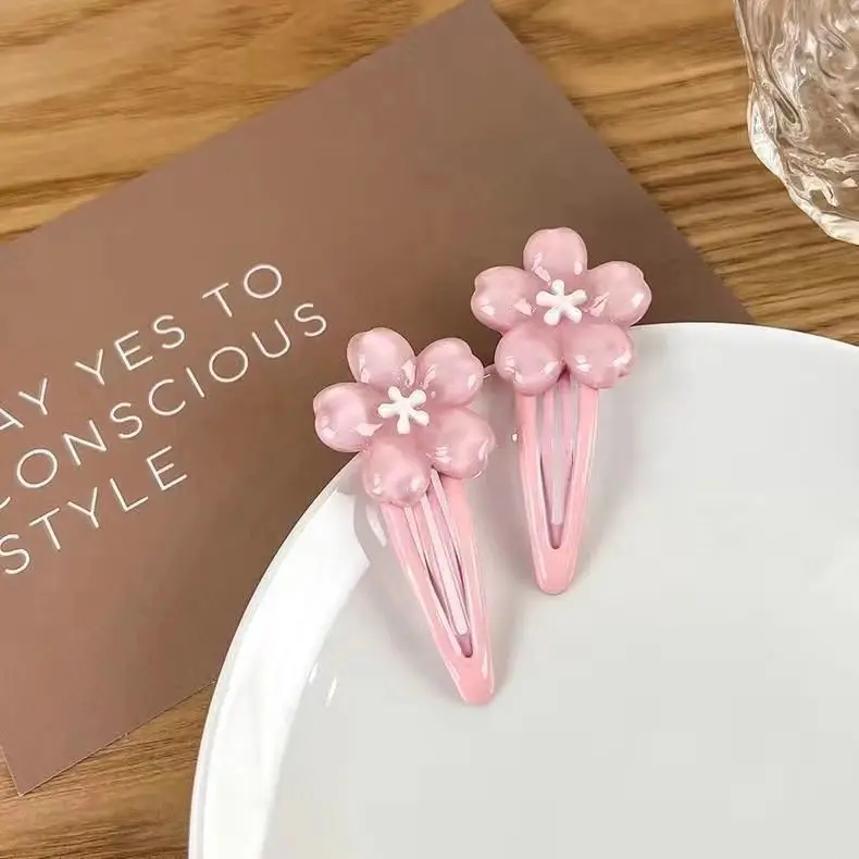 Милые розовые Цветочные заколки для карт Сакура BB волос с боковым Кремовым