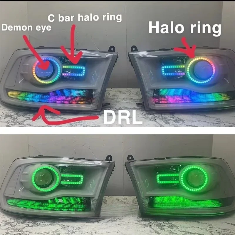 Передние фары для Dodge Ram 2009-2019, кастомные светодиодные RGB-фары, Bi-LED проектор, дизайн «Злые глаза» (art.: 3920dbcf9cc0b) - 3920dbcf9cc0b