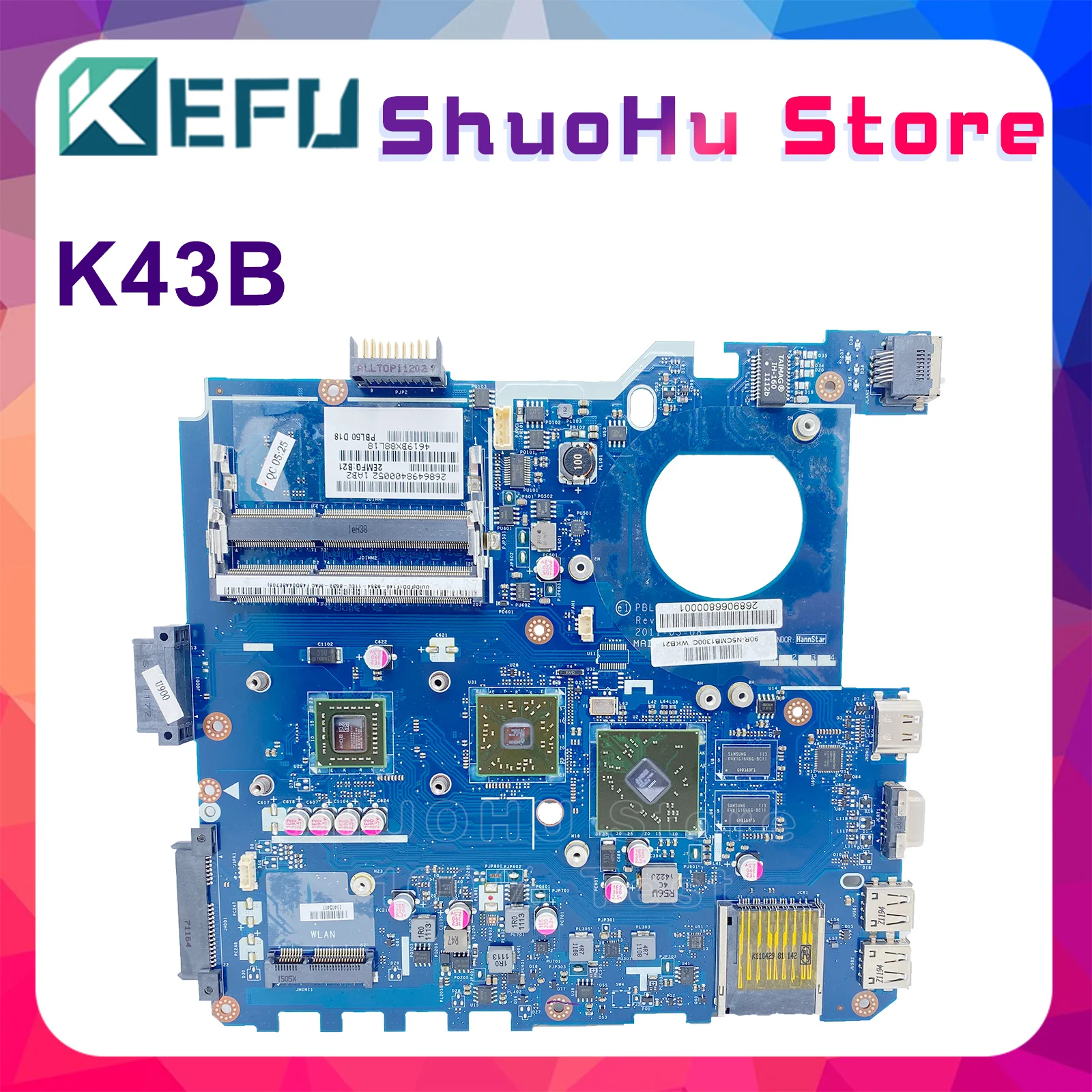 

KEFU K43B LA-7321P New Laptop Motherboard For ASUS X43B K43BR K43BY X43U Notebook Mainboard Fully Functional 100% Fest Work