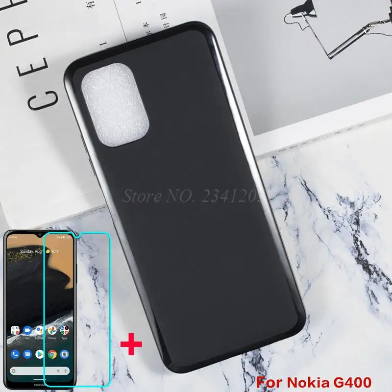 

2in1 Tempered Glass Cover For Nokia G400 6.58" Silicone Caso Soft Black TPU Phone Case For Pelicula Nokia G400 G 400 Bumper Case