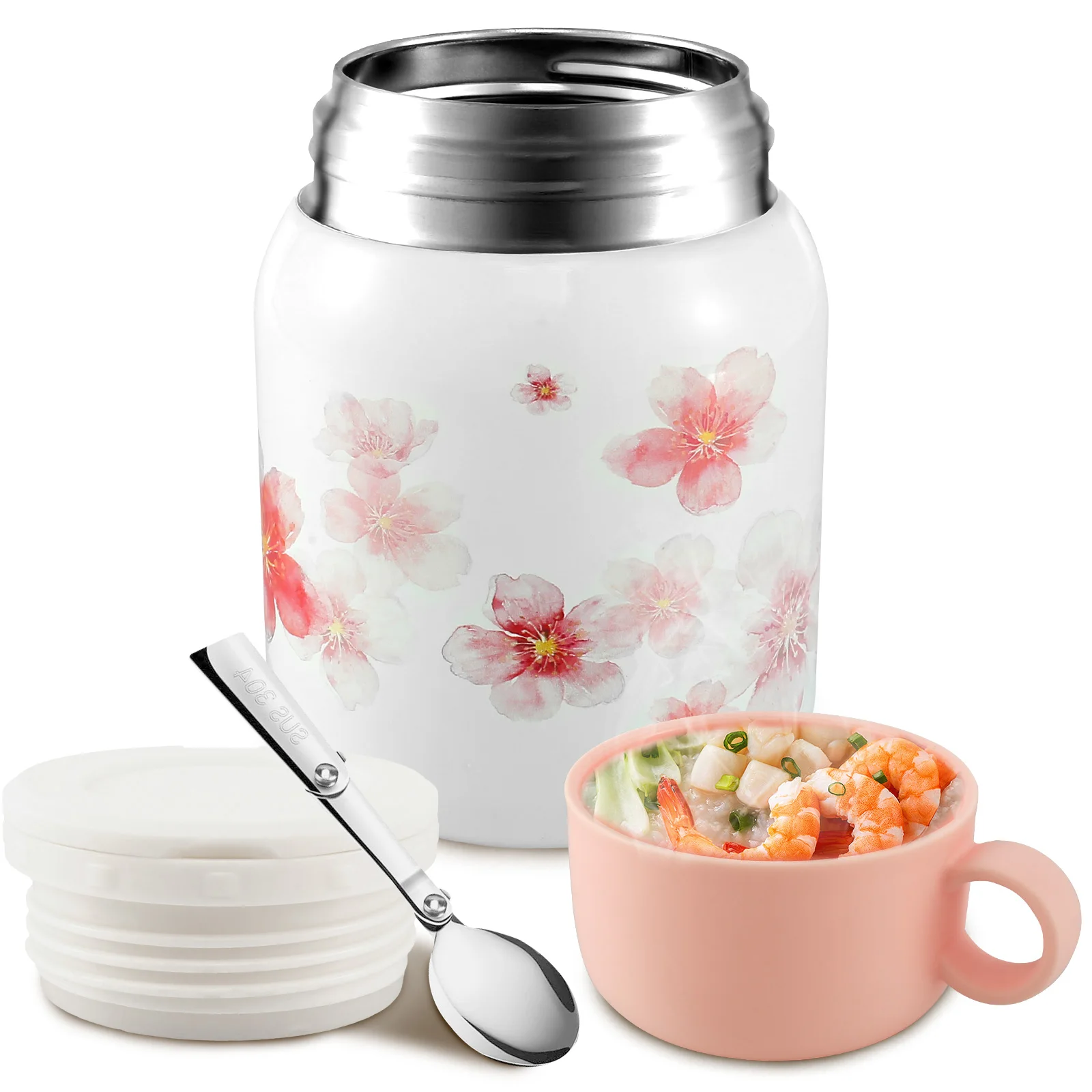 

Insulated Food Jar with Foldable Spoon 500ml/17oz Insulated Soup Cup 316 Stainless Steel Vacuum Insulated Food Jar Leakproof