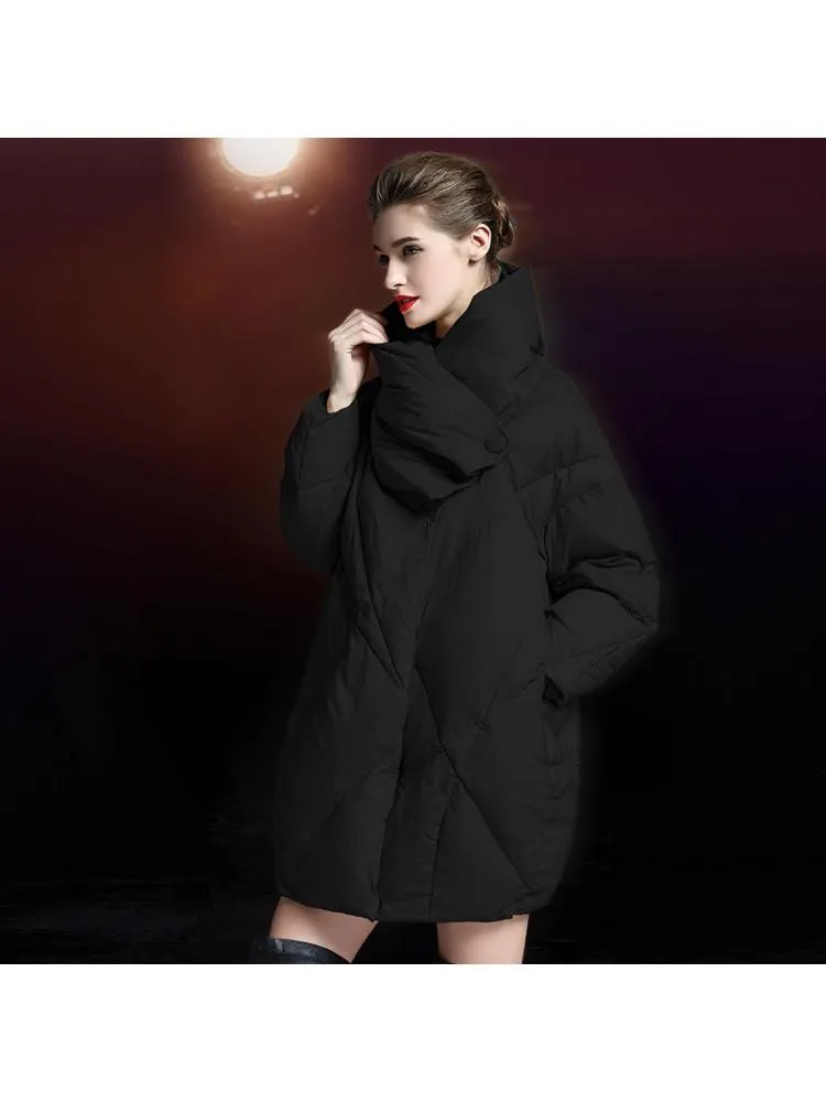 European Scarf Collar Loose Thicked Long White Duck Down Coats Women Short 2022 Winter Fashion Black Warmer Bread Cloth Jackets