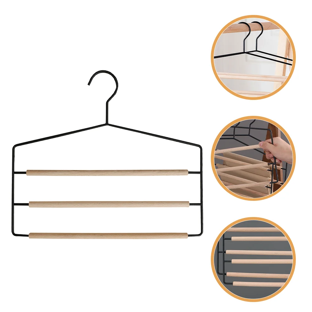 

Pants Hangers Wrought Iron Wooden Trousers Multi-layer Press 37X32CM Jeans Wardrobe Organizers High Manganese Steel 3-tier