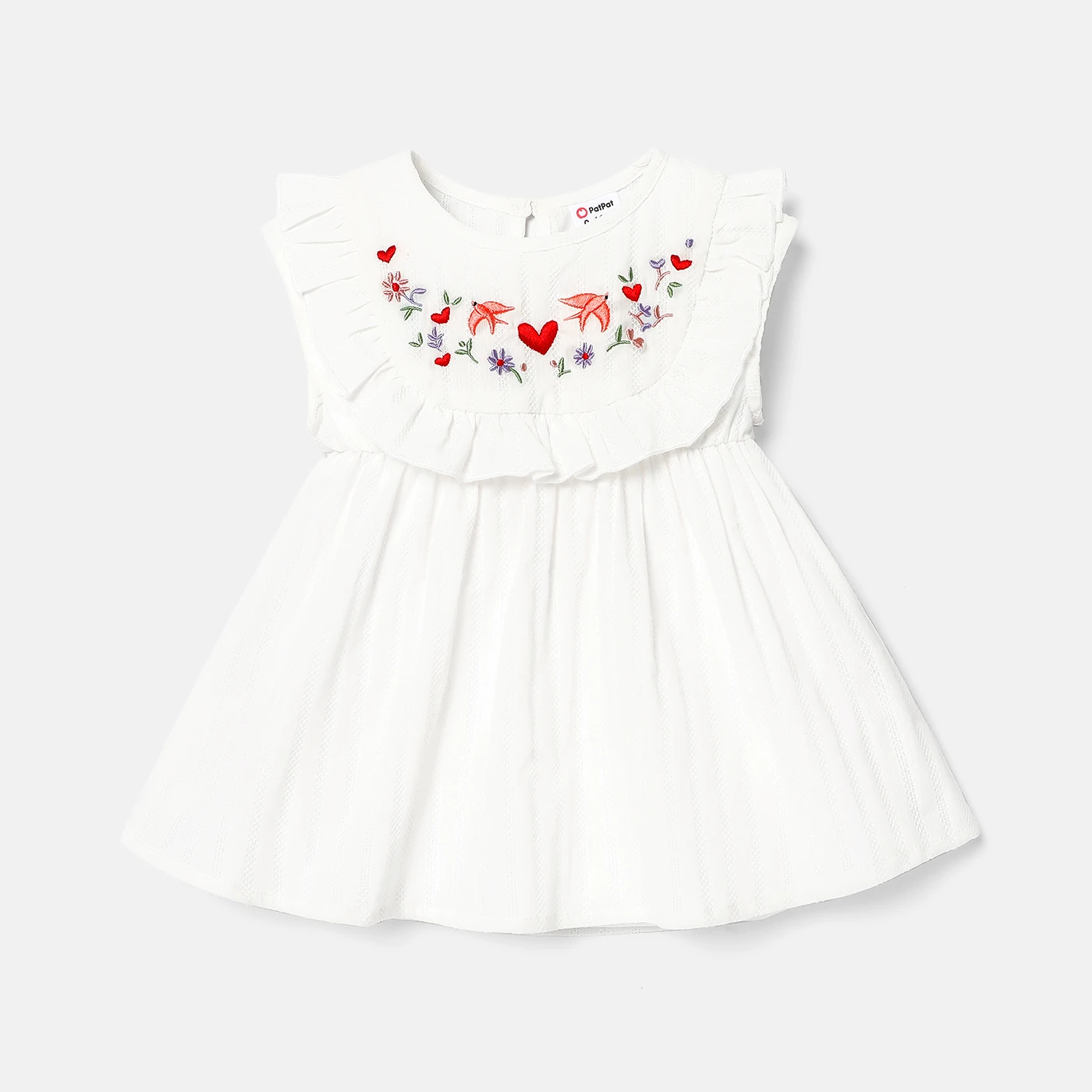 

PatPat Baby Girl 100% Cotton Floral Embroidered Ruffle Sleeveless Blouse