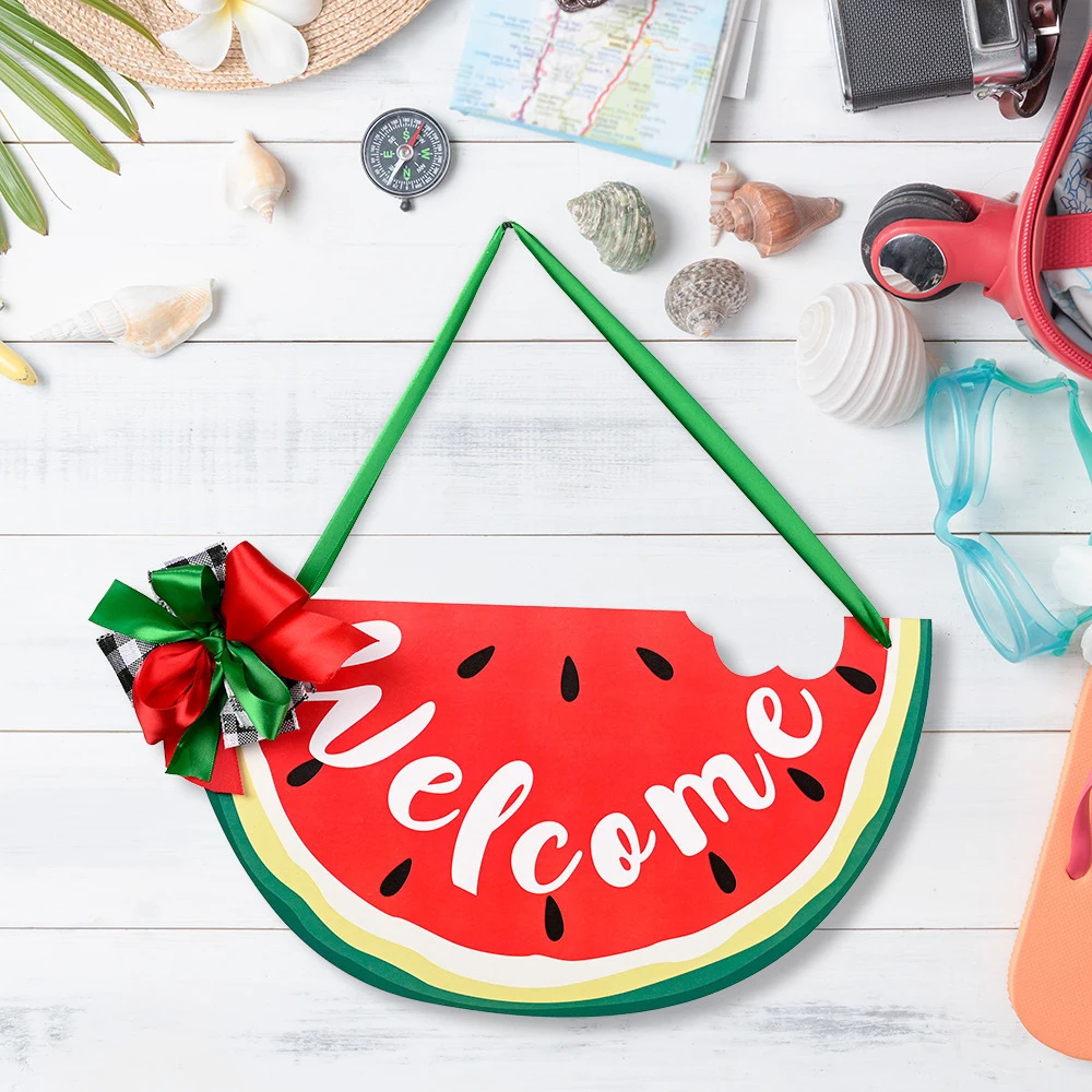 

Welcome Door Hanger Watermelon Shape Hanging for Home Outdoor Decor Wall Decoration Front Door Decor House Number Wooden LB88