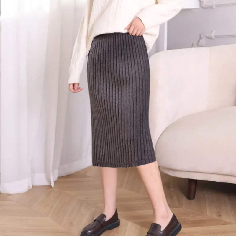 

Skirts for Women Korean Fashion High Waist Autumn and Winter 2023 New Solid Color Stylish Knitted Pencil Skirt Long Skirts T443