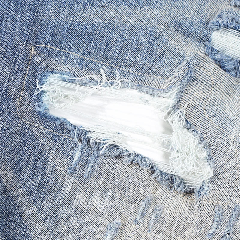 Street Fashion Men Jeans Retro Blue Destroyed Hole Elastic Stretch Skinny Ripped Jeans Men Patched Designer Hip Hop Brand Pants