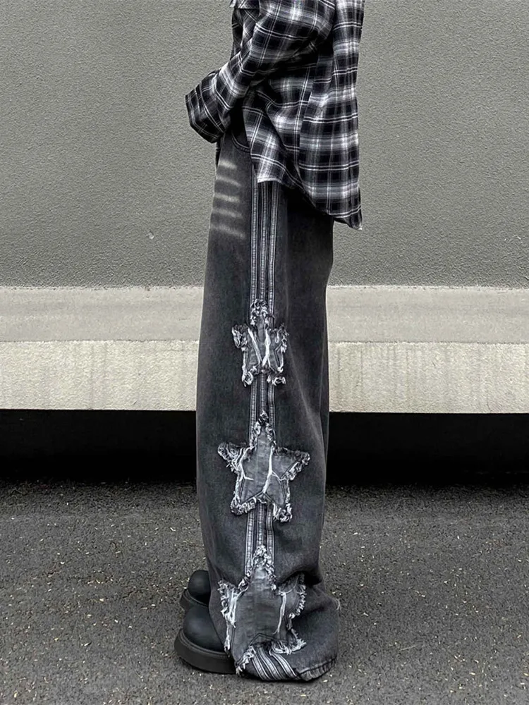 2024 Ropa Y2K уличная одежда с вышивкой в виде звезд мешковатые джинсовые брюки для