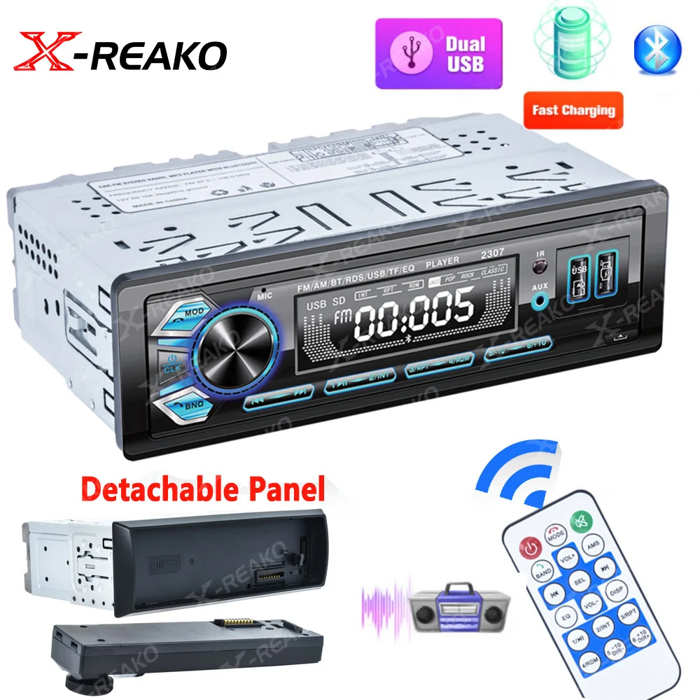 1din 12v Anti-theft Detachable Panel With Am Fm Stereotuner Aux Input Bluetooth Sd/ Usb Port Single-spindle