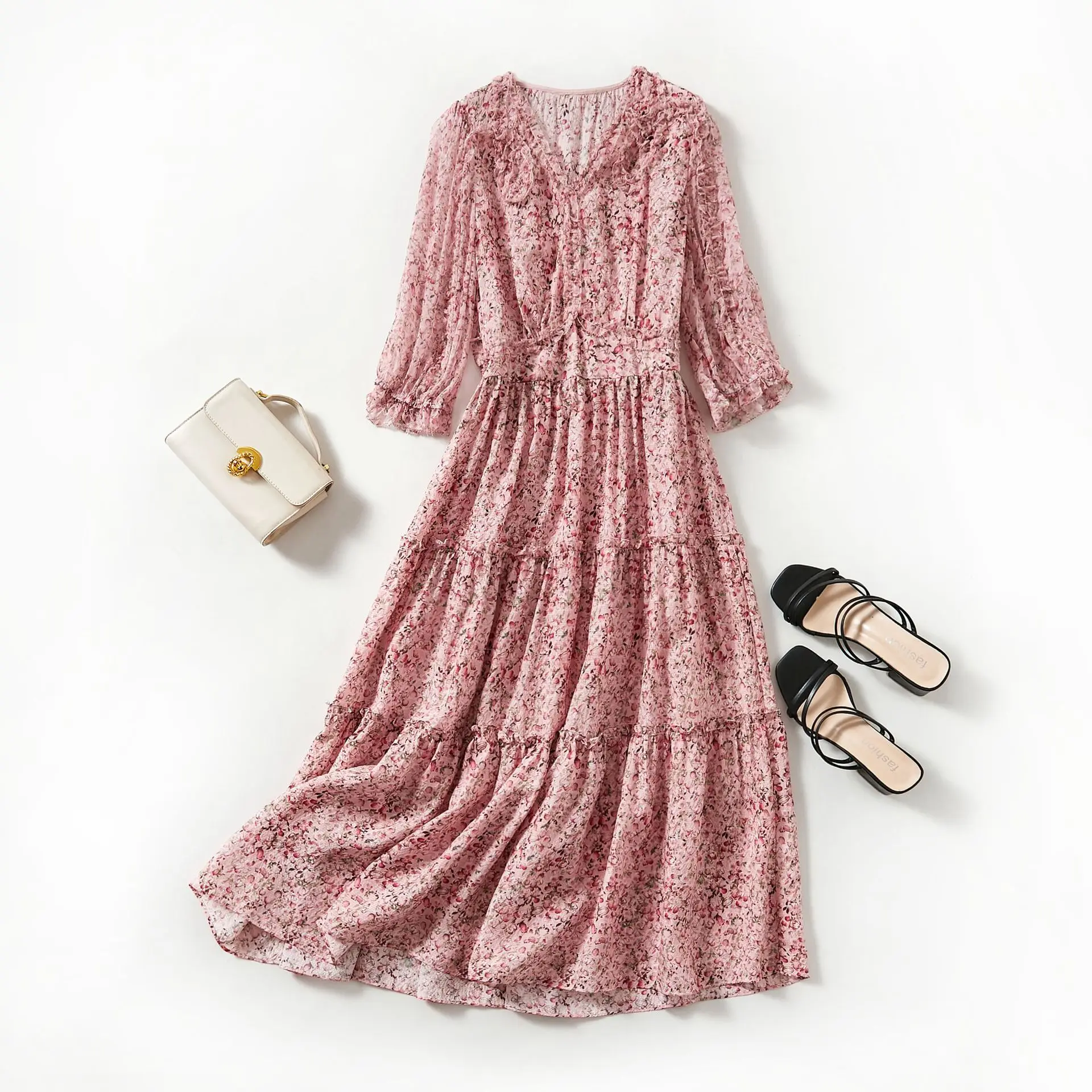 Женское облегающее платье с V-образным вырезом рукав до локтя тонкая талия