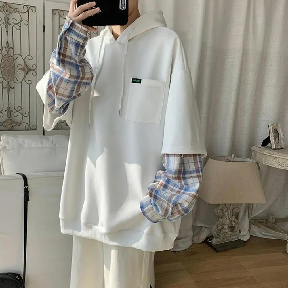 

Мужская Осенняя толстовка с капюшоном и принтом в клетку