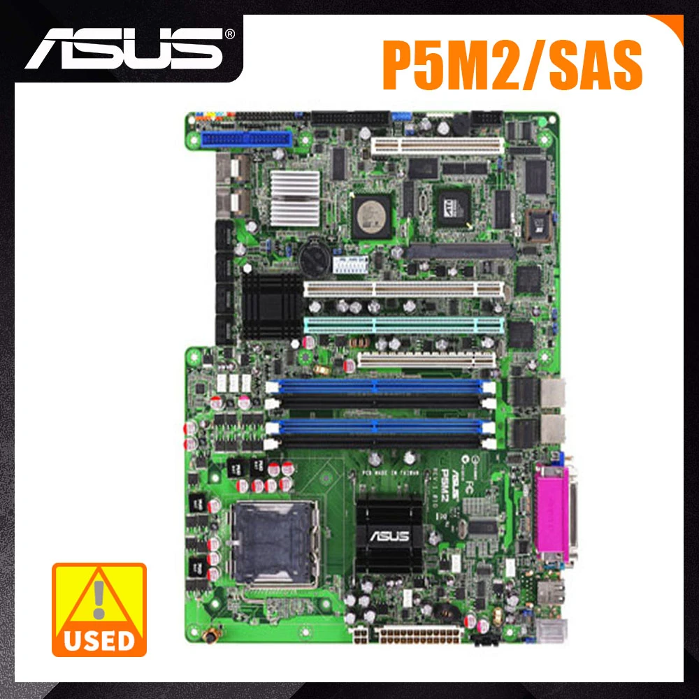 

ASUS P5M2/SAS LGA 775 Intel 3000 Original System Motherboard DDR2 Intel Xeon Processor 3000 Series Cpus PCI-E 16X VGA SATAII ATX