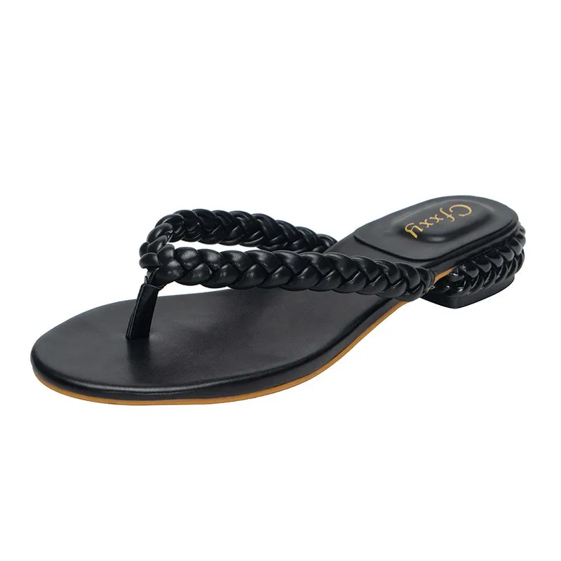 

Summer Women Slipper 2023 New Fashion Weave Slippers Women Square Toe Flat Shoes Slide Flip Flops Soft Beach Sandal Big Size 42