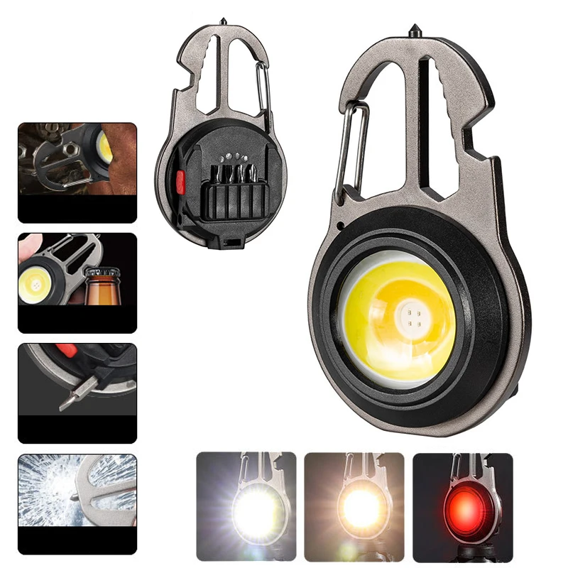 

1pc Mini COB Work Lamp Keychain USB Rechargeable LED Flashlight Outdoor Emergency Lamp W/ Bottle Opene/hook/Screw Tool Function
